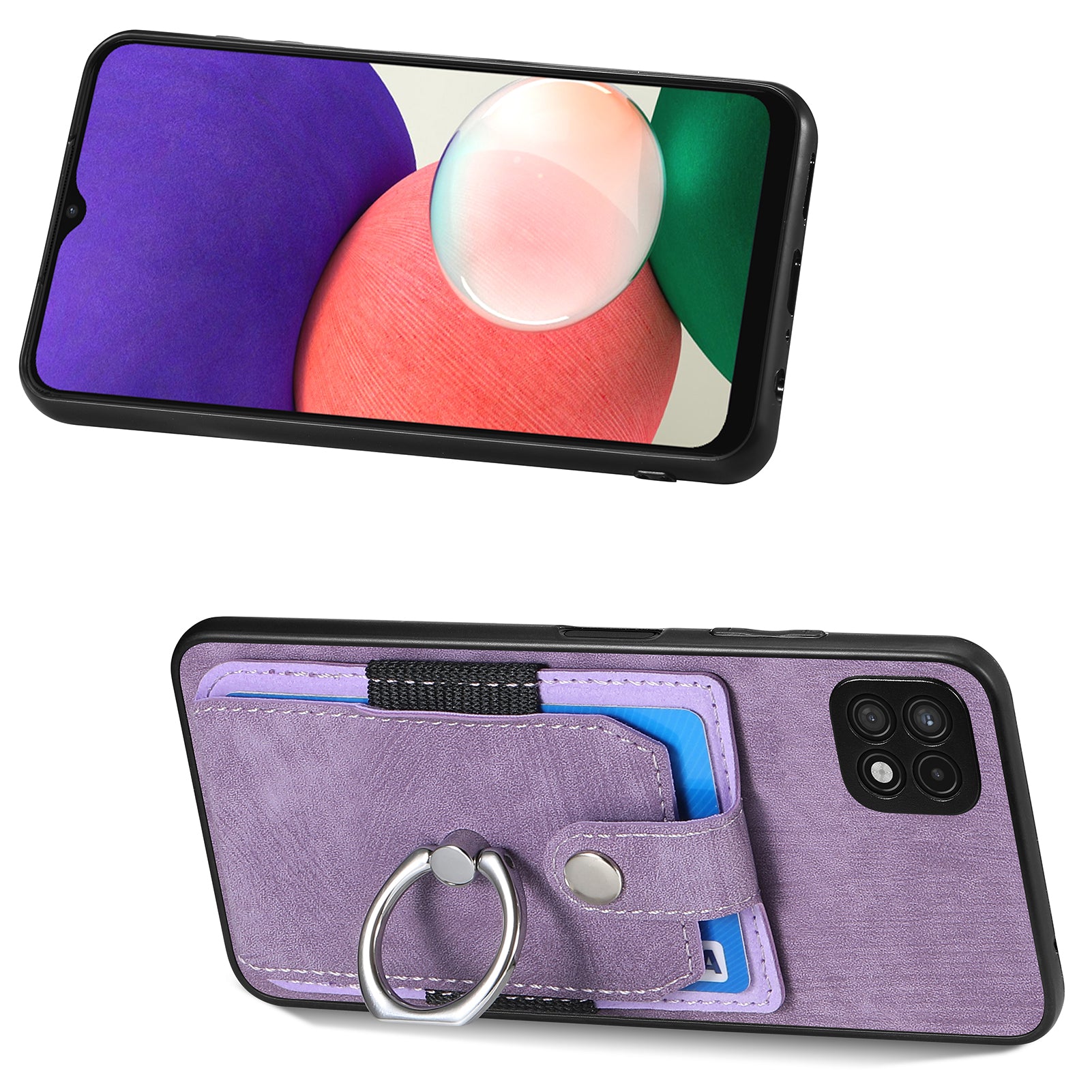 For Samsung Galaxy A22 5G (EU Version) Kickstand PU Leather PC TPU Card Slot Cover Ring Holder Phone Case For Samsung Galaxy A22 5G (EU Version) Kickstand PU Leather PC TPU Card Slot Cover Ring Holder Phone Case